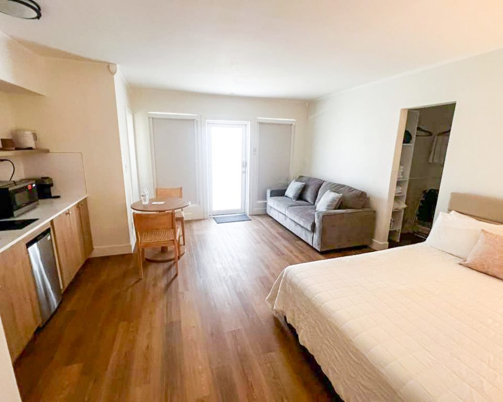 Deluxe Room interior at Tiana Beach Inn with renovated design and kitchenette in Hollywood Beach